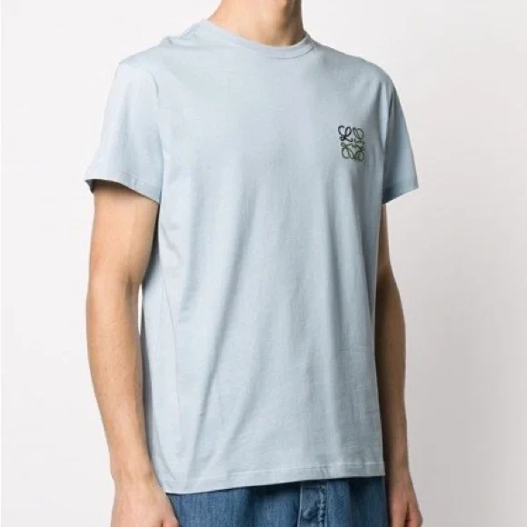 Loewe 2021 Anagram Classic Embroidered Cotton Round Neck Blue T-Shirt XL - Picture 2 of 11